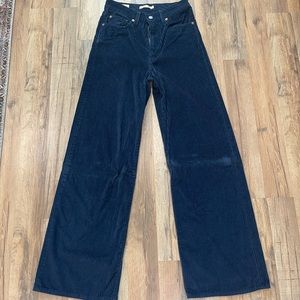Levi’s Wide-leg Ribcage Navy Blue Corduroy Trousers 27x32